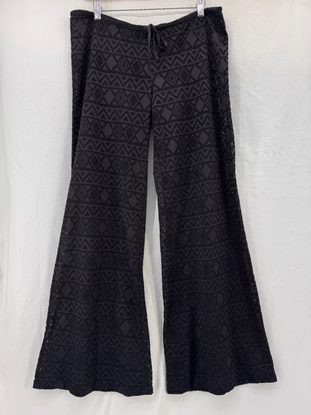 francesca’s Black Pointelle Knit Wide Leg Crochet Pants Festival Resort Size L